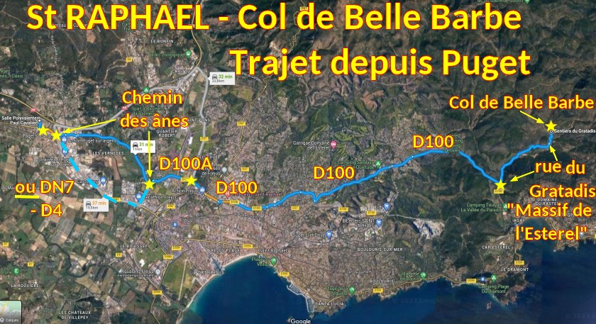 Acces St RAPHAEL Col de Belle Barbe 1 Trajet depuis Puget