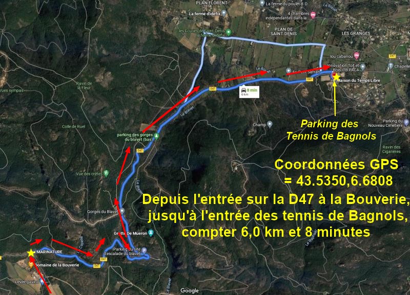 ACCES BAGNOLS D47 Stade et Tennis 2 Trajet Bouverie a Parking Tennis