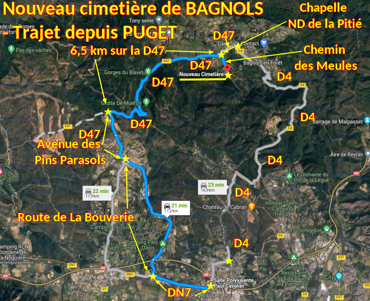 ACCES BAGNOLS Nouveau cimetiere 1 Trajet depuis Puget