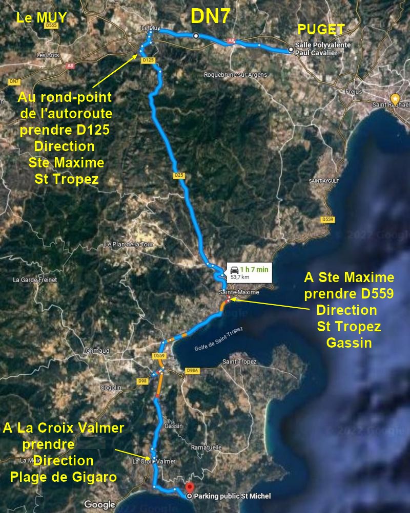 ACCES LA CROIX VALMER Gigaro 1 TRAJET via DN7
