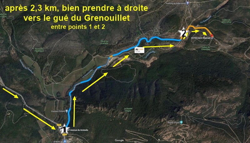 ACCES St RAPHAEL Parking Grenouillet 2 Gue Plan Trajet final