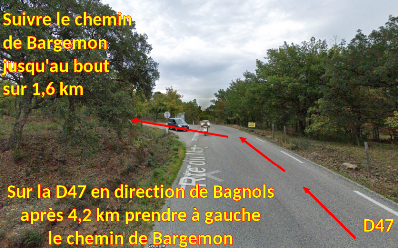 Acces BAGNOLS Chemin de Bargemon EDEN VERT 3 a gauche sur D47