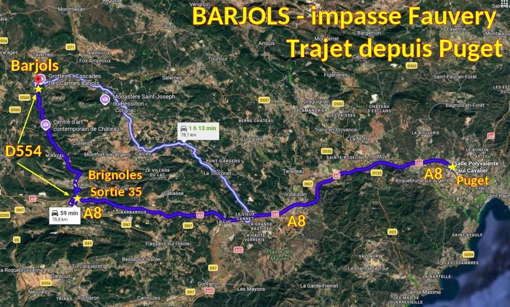 Acces BARJOLS Impasse Fauvery 1 Trajet depuis Puget
