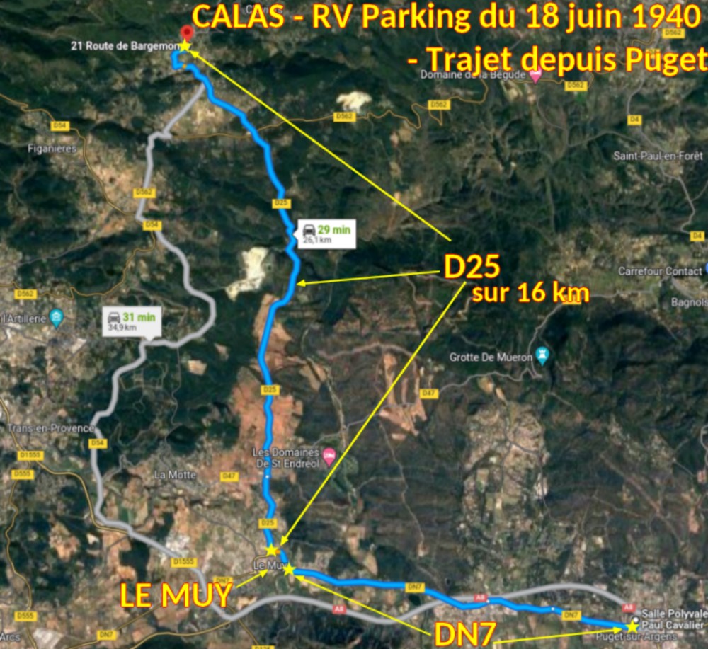 Acces CALLAS Parking Place du 18 juin 1940 1 Trajet depuis Puget