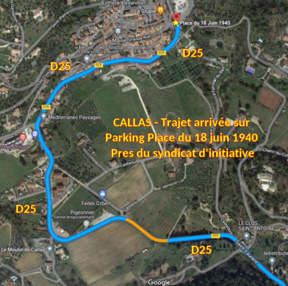 Acces CALLAS Parking Place du 18 juin 1940 3 Trajet arrivee