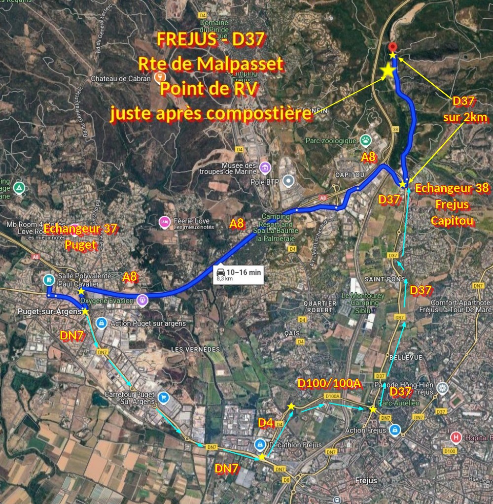 Acces FREJUS D37 Compostiere 1 Trajet depuis Puget