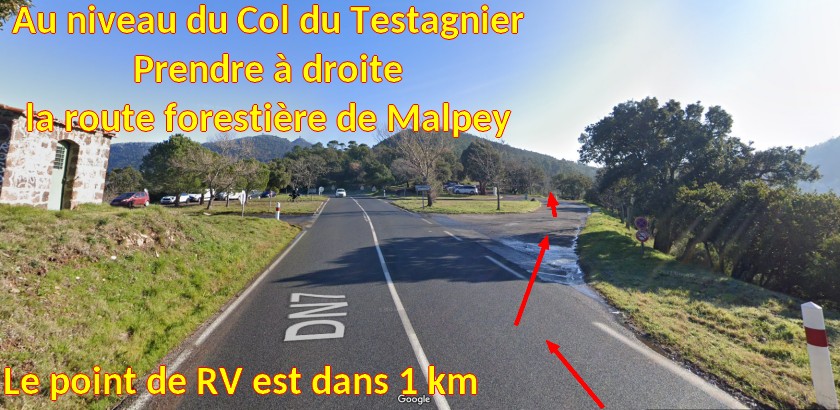 Acces FREJUS MF Malpey 3 Au col du testagnier tourner a droite