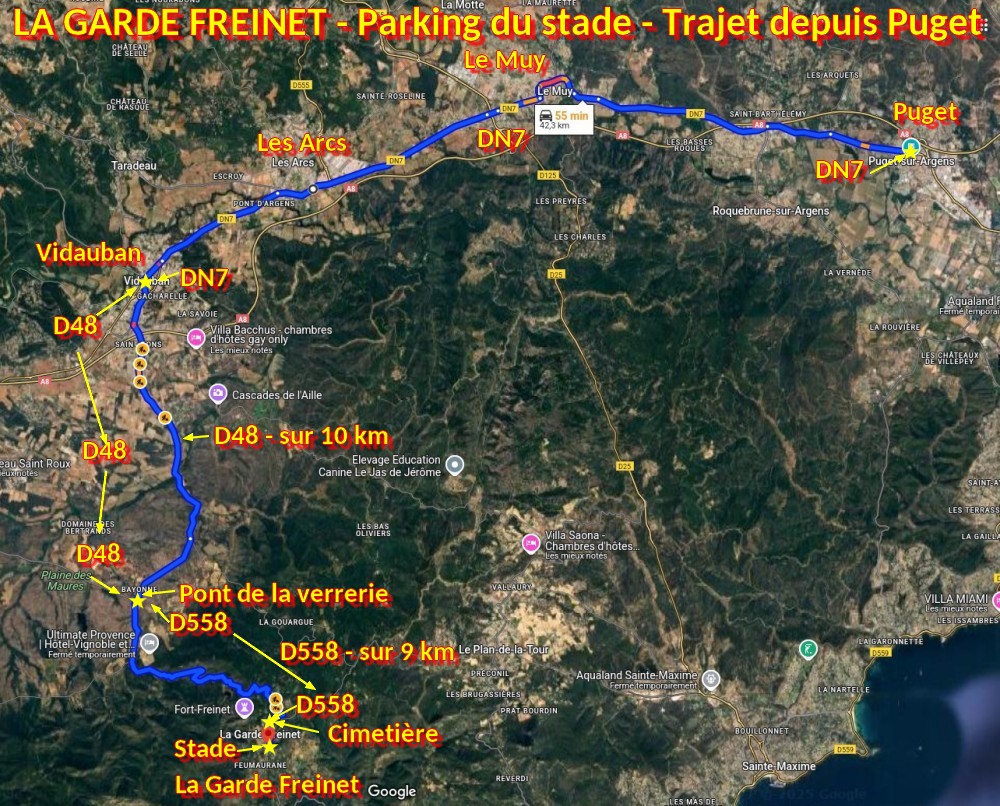 Acces LA GARDE FREINET Parking Stade 1 Trajet depuis Puget