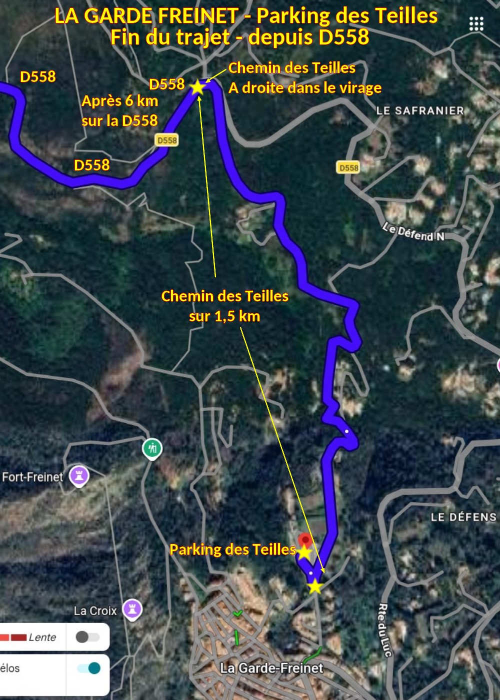 Acces LA GARDE FREINET Parking des Teilles 4 Fin du trajet ch des Teilles