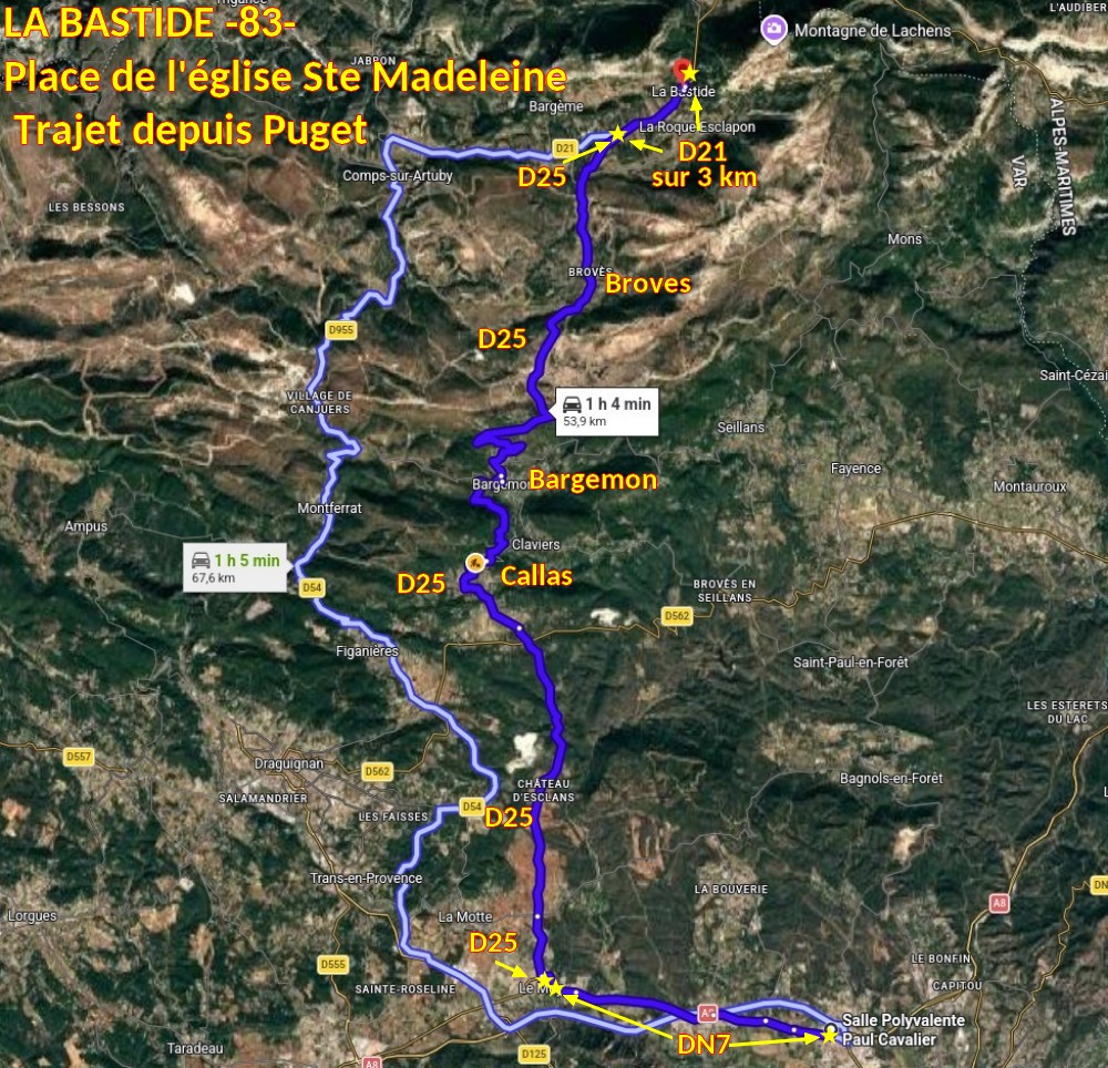 Acces La BASTIDE 83 Place Eglise 1 Trajet depuis Puget