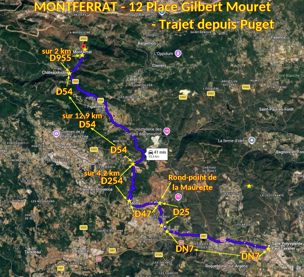 Acces MONTFERRAT 12 pl gilbert Mouret 1 Trajet depuis Puget
