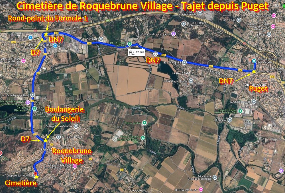 Acces ROQUEBRUNE Cimetiere village 1 Trajet depuis Puget