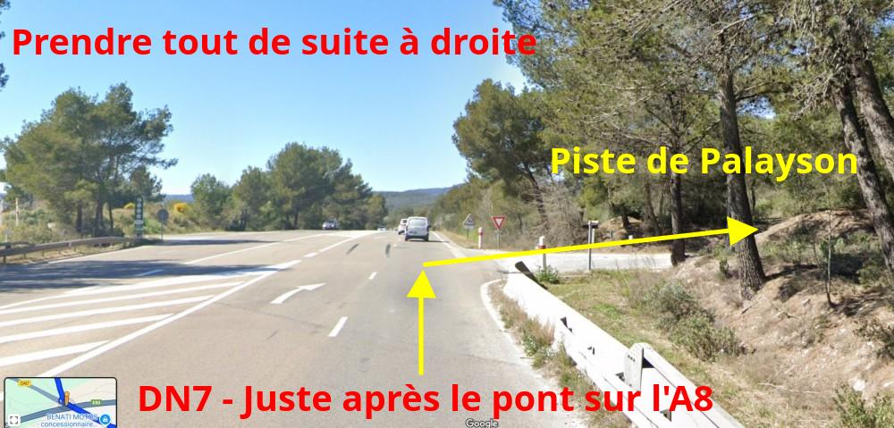Acces ROQUEBRUNE Piste de Palayson 4 1ere a droite apres le pont sur A8