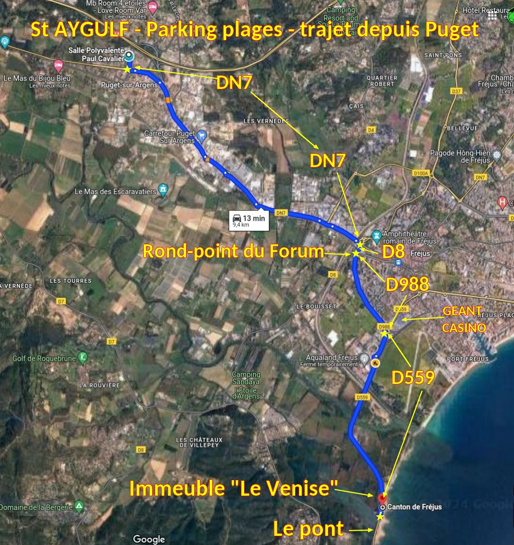 Acces St AYGULF Parking plage 1 Trajet depuis Puget