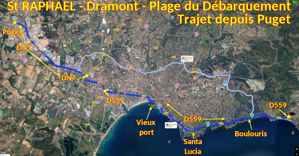Acces St RAPHAEL Dramont Plage Deb 1 Trajet depuis Puget