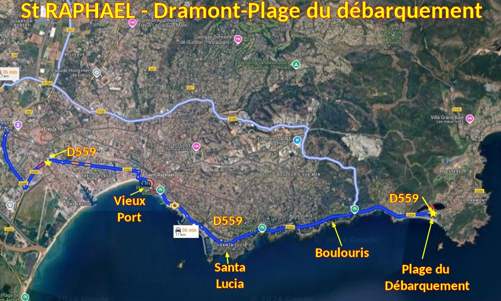 Acces St RAPHAEL Dramont Plage Deb 2 Trajet depuis Frejus plage