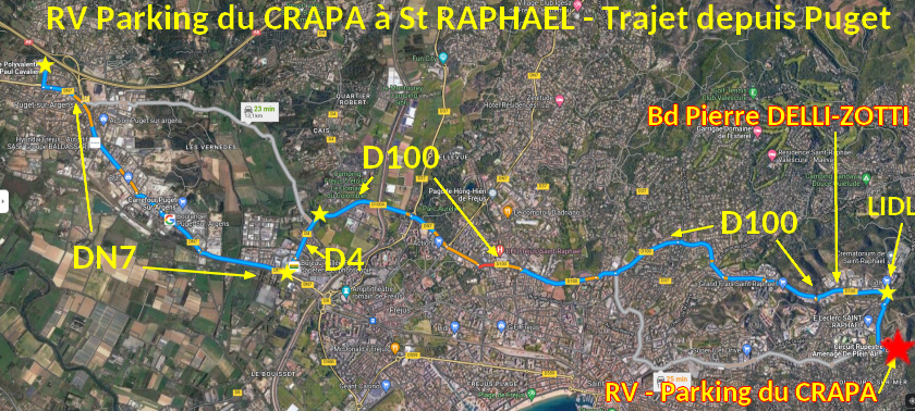 Acces St RAPHAEL Parking CRAPA 1 Trajet depuis Puget