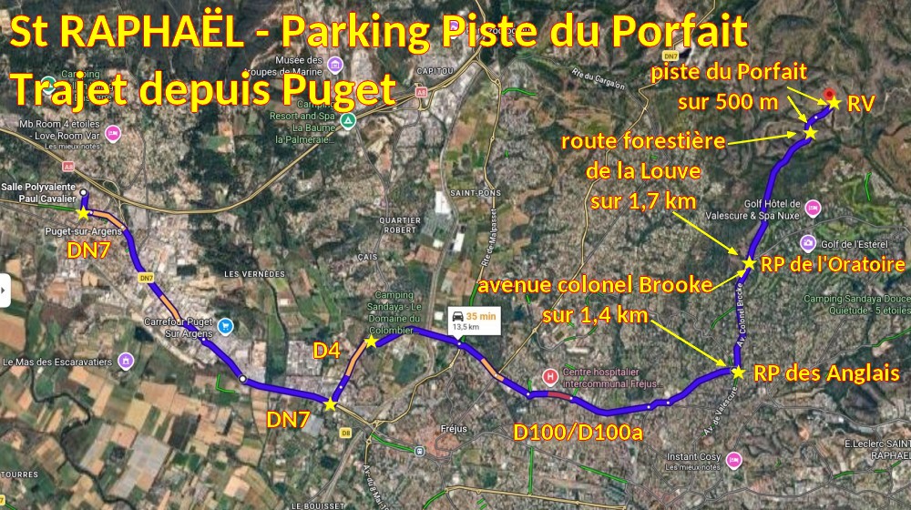 Acces St RAPHAEL Parking piste du Porfait 1 Trajet depuis Puget