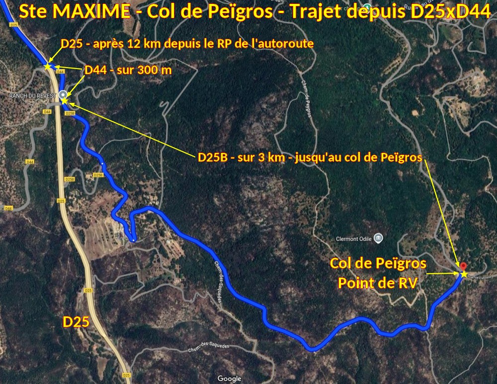 Acces Ste MAXIME Col de Peigros 3 Trajet depuis D44