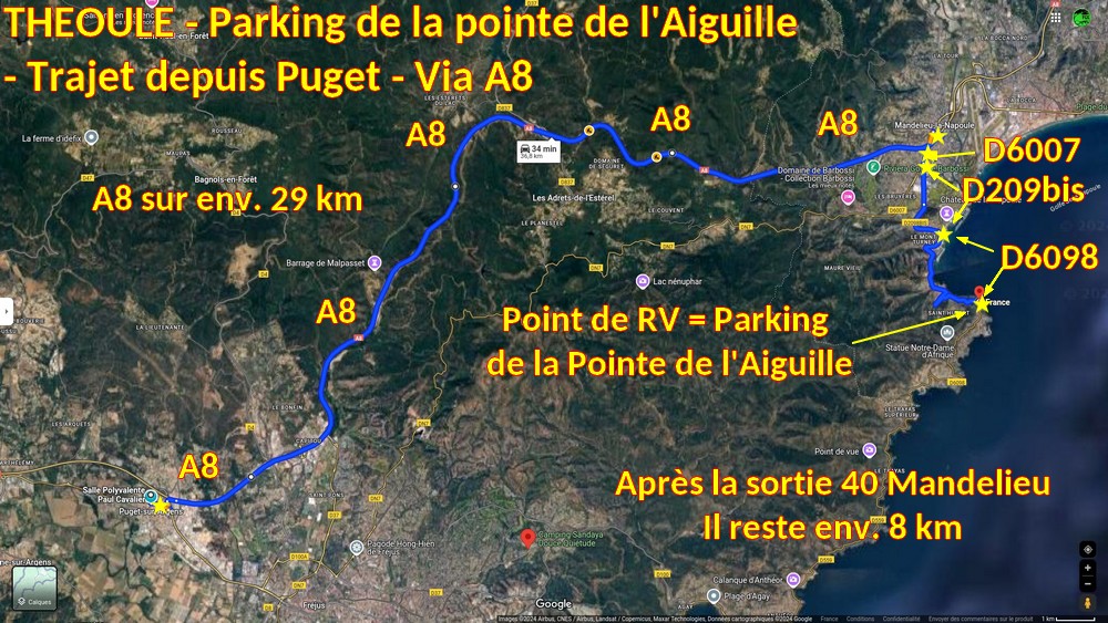 Acces THEOULE Pointe Aiguille 1 Trajet depuis Puget AUTOROUTE