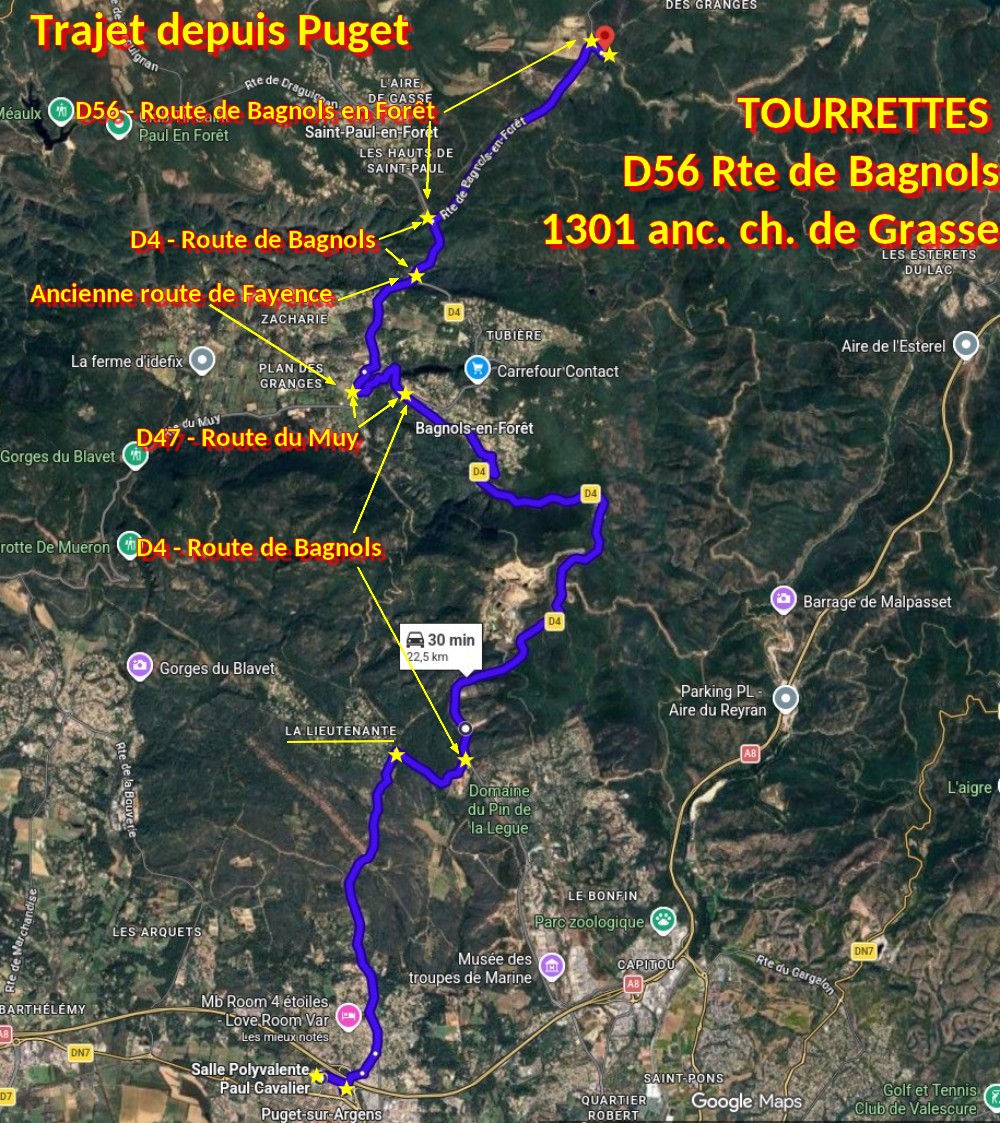 Acces TOURRETTES D56 1301 anc ch de Grasse 1 Trajet depuis Puget