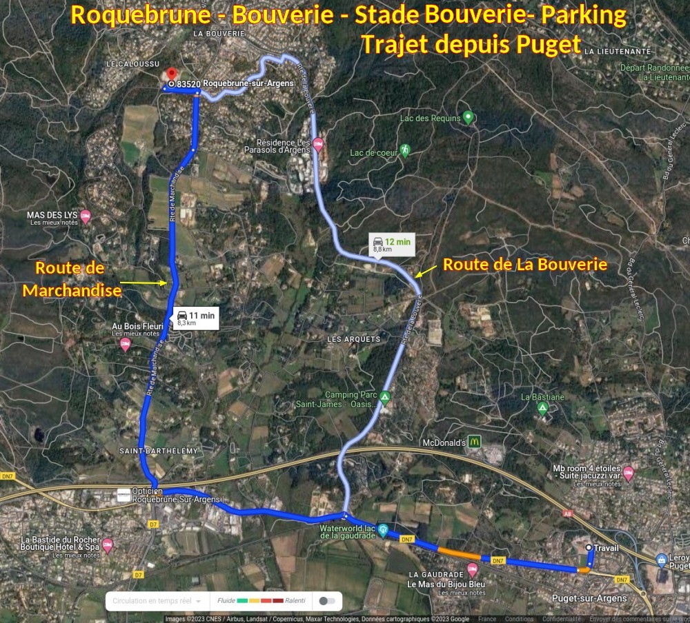 ROQUEBRUNE Bouverie Stade Bouverie 01 Trajet depuis Puget